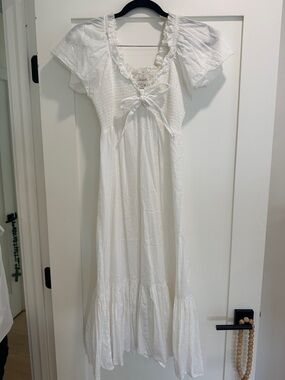 Cleobella White Swiss Dot Tie-Front Maxi Dress